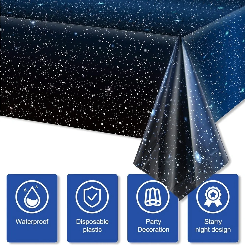 Space Galaxy Birthday Backdrop, Table Cloth & 500 Stickers Bundle